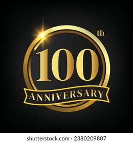 100th golden anniversary logo,with Laurel Wreath and gold ribbon Vector Illustration