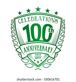 100th Shield Anniversary logo. Vector and illustration. 100 years logo. 