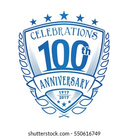 100th Shield Anniversary logo. Vector and illustration. 100 years logo. 