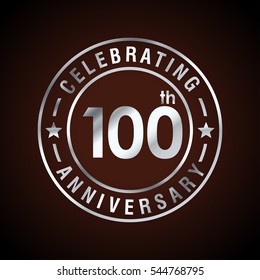100th Silve grunge anniversary logo, laurel wreath isolated on brown background, vector design