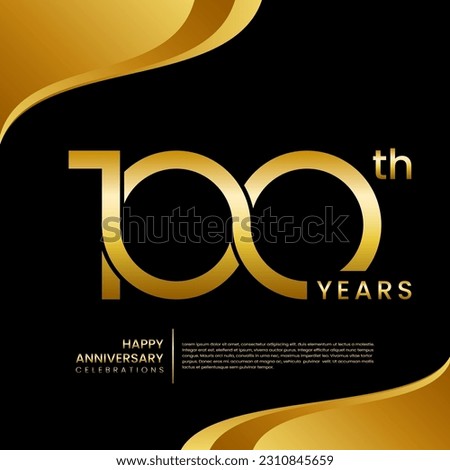 100th year anniversary logo design with gold color, logo vector template