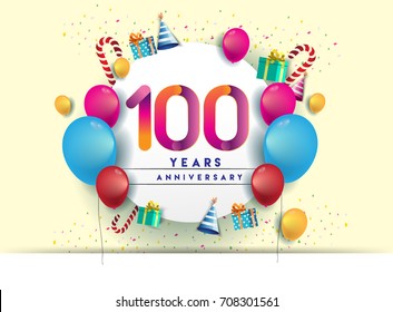 100th Years Anniversary Celebration Design Balloons Stock Vector ...