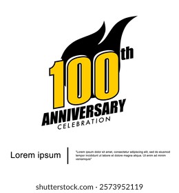 100th years anniversary celebration emblem. anniversary logo isolated with sparks - fireball on black background. vector illustration template design for web, flyers, poster, greeting card