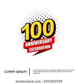100th years anniversary celebration emblem. anniversary logo isolated with red ribbon on white background. vector illustration template design for web, flyers, poster, greeting card, invitation card 