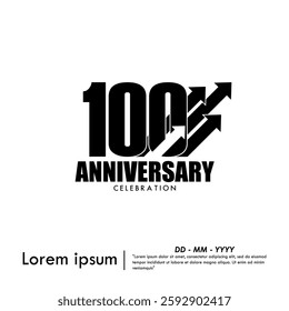 100th years anniversary celebration emblem. anniversary logo isolated with arrow lines growth up to target on white background. vector illustration template design for web, flyers, poster, greeting