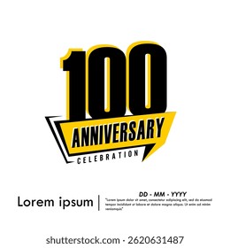 100th years anniversary celebration emblem. anniversary logo isolated with speech ribbon on white background. vector illustration template design for web, flyers, poster, invitation and greeting card