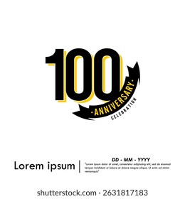 100th years anniversary celebration emblem. congratulations anniversary logo isolated with ribbon on white background. vector illustration template design for web, flyers, poster, greeting card
