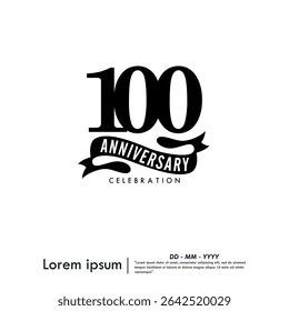 100th years anniversary celebration emblem. congratulations anniversary logo isolated with ribbon on white background. vector illustration template design for web, flyers, poster, greeting card