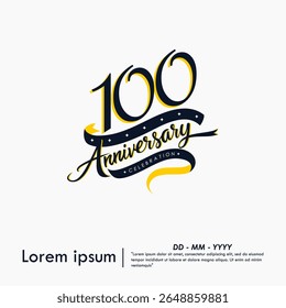 100th years anniversary celebration emblem. elegant anniversary logo isolated with ribbon on white background. vector illustration template design for web, flyers, poster, greeting card