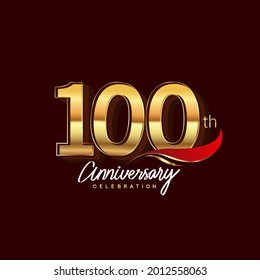 100th years anniversary celebration logotype. Anniversary logo with red feather and golden color isolated on elegant background, vector design for celebration, invitation card, and greeting card