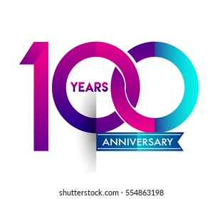 100th years anniversary celebration logotype colorfull design with blue ribbon, one hundred birthday logo on white background