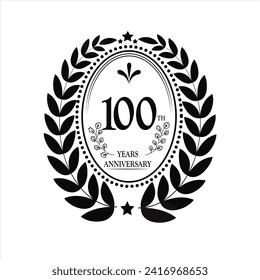100th Years Anniversary celebration. Vector Template festive illustration black color with white background. Birthday or wedding party event decoration.