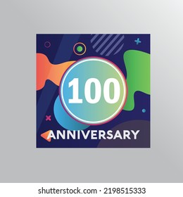Logo del centenario, celebración del cumpleaños del diseño vectorial con fondo colorido y forma abstracta.