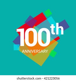 100th years anniversary logo, vector design isolated on colorful geometric background, for birthday celebration.