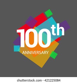 100th years anniversary logo, vector design isolated on colorful geometric background, for birthday celebration.