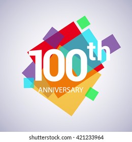 100th years anniversary logo, vector design isolated on colorful geometric background, for birthday celebration.