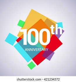 100th years anniversary logo, vector design isolated on colorful geometric background, for birthday celebration.