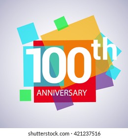 100th years anniversary logo, vector design birthday celebration with colorful geometric isolated on white background.