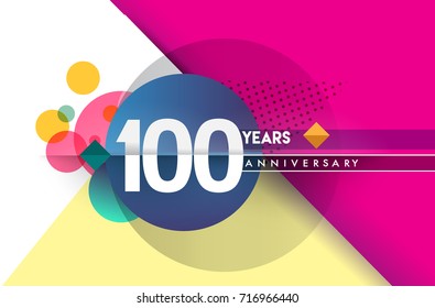 100th years anniversary logo, vector design birthday celebration with colorful geometric background and circles shape.