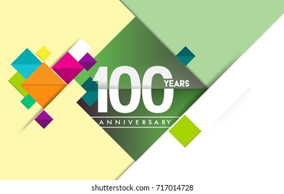 100th years anniversary logo, vector design birthday celebration with colorful geometric background and circles shape.
