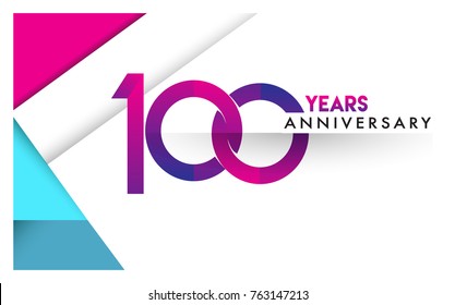 100th years anniversary logo, vector design birthday celebration with colorful geometric isolated on white background.