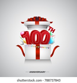 100th years anniversary logotype with elegant blue color and ribbon isolated on white background for celebration