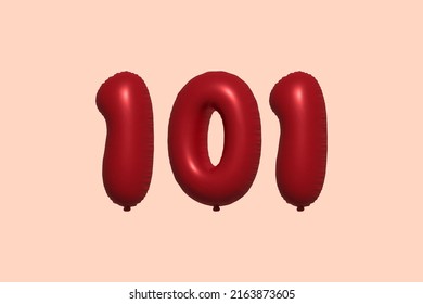 101 3d number balloon made of realistic metallic air balloon 3d rendering. 3D Red helium balloons for sale decoration Party Birthday, Celebrate anniversary, Wedding Holiday. Vector illustration