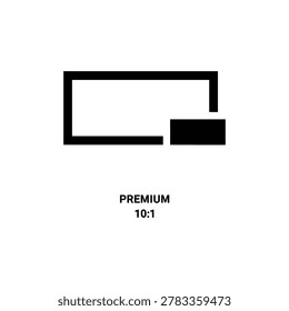 10:1 aspect ratio featuring a rectangular frame with a smaller solid rectangle, black silhouette on a white background, digital media setting symbol for and display