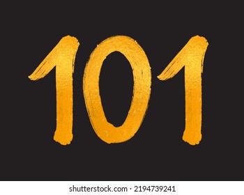 101 Number logo vector illustration, 101 Years Anniversary Celebration Vector Template,  101th birthday, Gold Lettering Numbers brush drawing hand drawn sketch, number logo design for print, t shirt