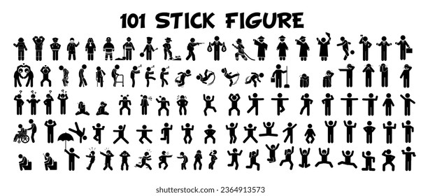 101 stick figure set, pictogram, stickman.
