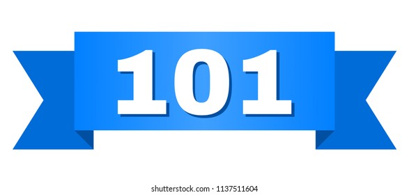 101 text on a ribbon. Designed with white title and blue tape. Vector banner with 101 tag.