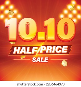 10.10 3D style half price sale banner template design for web or social media.