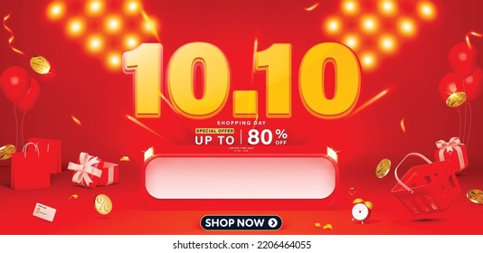 10.10 3D style Shopping day Sale banner template design for web or social media.