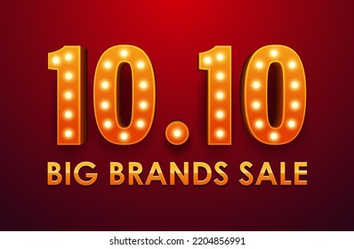 10.10 Big Brands Sale. Text Light Bulb Frame Retro Billboard For Marketing Banner. Vector Illustration