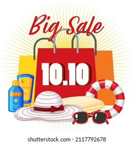 10.10 Big Sale banner with shopping objects illustration