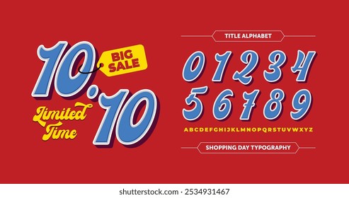 10.10 Big Sale: Comic-style text effects with bold 10.10 in blue, black shadow, and white outline. Red background for a bold and attention-grabbing look, perfect for promoting big sales