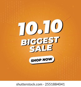 10.10 Biggest Sale 3D Text Vector Illustration Banner Design With Effects. Social Media Post Template in Gradient Orange Theme. Shop Now. Special Sale Offer, Campaign or Promotion Poster