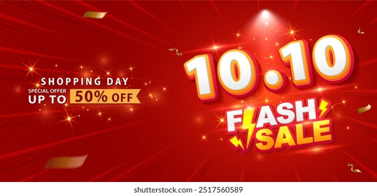 10.10 discount flash sale background. Vector illustration for shopping day, online shopping, special Offer coupon, voucher, banner template, websites, social media advertising.