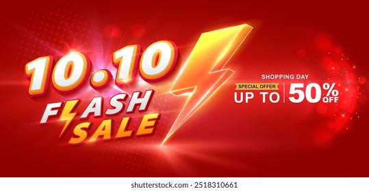 10.10 Descuento flash de fondo de la venta. Ilustración vectorial para el día de compras, compras en línea, Cupón de oferta especial, vale, Plantilla de Anuncio, Sitios web, publicidad en redes sociales.