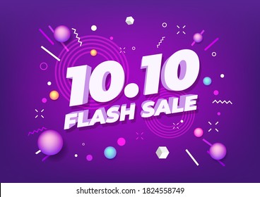 10.10 Flash sale poster or flyer design. Online shopping day. Sale on colorful background. 10.10 Crazy sales online.