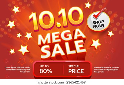 The 10.10 Mega Sale illustration concept is vibrant, energetic, and visually captivating, aiming to convey a sense of excitement and the opportunity for amazing deals and discounts.