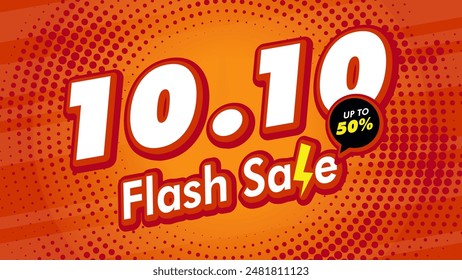 10.10 October flash sale template for shopping advertisement campaign. Orange poster with thunder elements. Ads for web, social media, online shopping