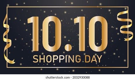 10.10 Oktober Einkaufstag. Vektorhintergrund mit goldener Schleife.