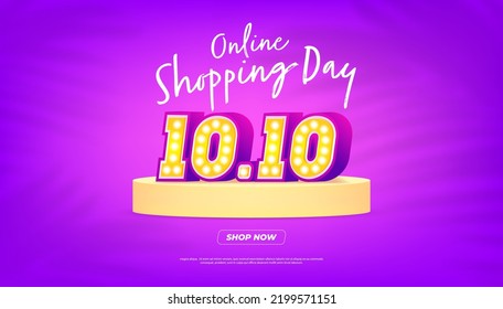 10.10 Online Shopping day sale poster or flyer design. Global shopping world day sale on colorful background. 10.10 Crazy sales online.