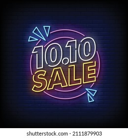 10.10 Sale Neon Signs Style Text Vector