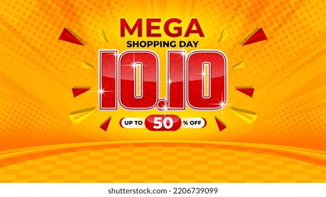 10.10 Shopping day 2022 mega shopping day banner background for business retail promotion vector for banner, poster, social media feed