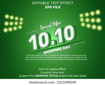 10.10 shopping day anniversary text effect, 3d text, editable for commercial promotion