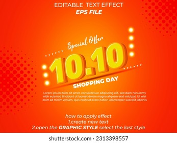 10.10 shopping day anniversary text effect, 3d text, editable for commercial promotion