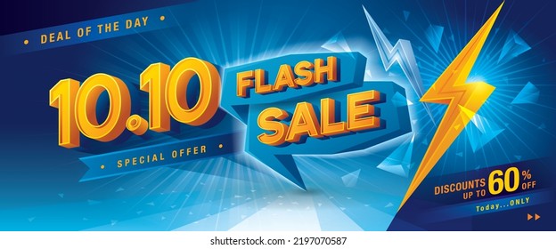 10.10 Shopping Day Flash Sale Banner Template design special offer discount, Shopping banner template, Abstract flash Sale Web Header template design for Sale and discount label. Sale promotion poster