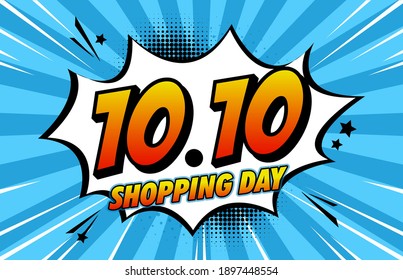 10.10 Shopping Day font expression pop art comic speech bubble. Vector illustration
